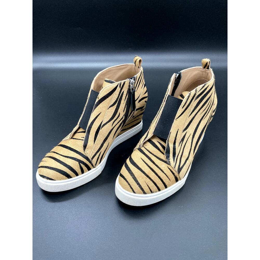 Linea Paolo Faux Tiger Print Hair-On Leather Wedges, Women's Size 6.5M/EUR 37